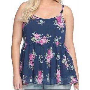 TORRID Women’s Navy Blue Floral Babydoll Chiffon Tank Top Size 0 Large